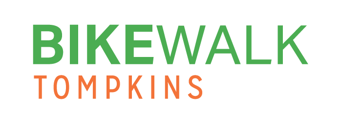 Bikewalk Tompkins logo in green and orange