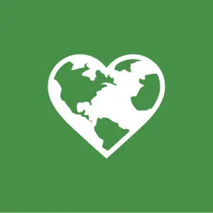 The earth shaped like a heart in white on a green background